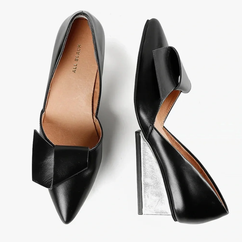 Like New Luxury Black Leather Wedge Heels – Half Bow – $215 Retail.